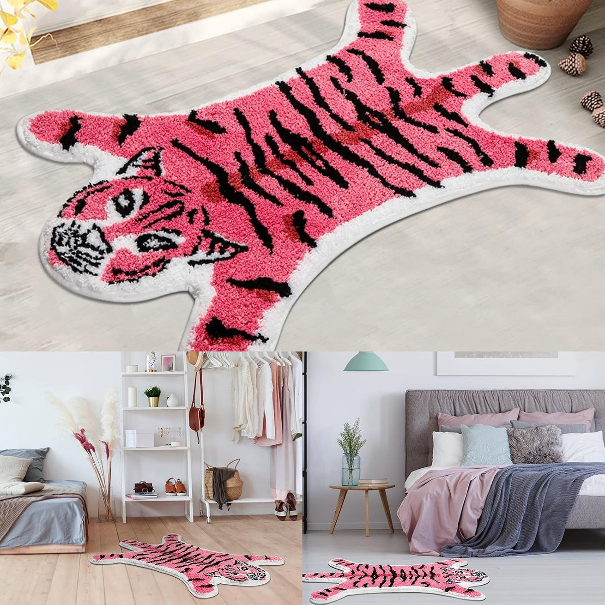 Pink Tiger Bath Mat Bathroom Rug Non-Slip Shower Rugs,33.5"x21.6"