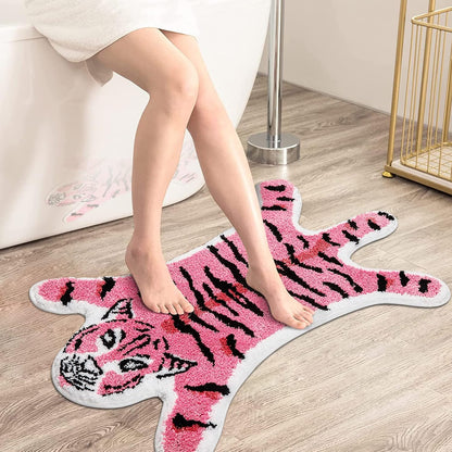 Pink Tiger Bath Mat Bathroom Rug Non-Slip Shower Rugs,33.5"x21.6"