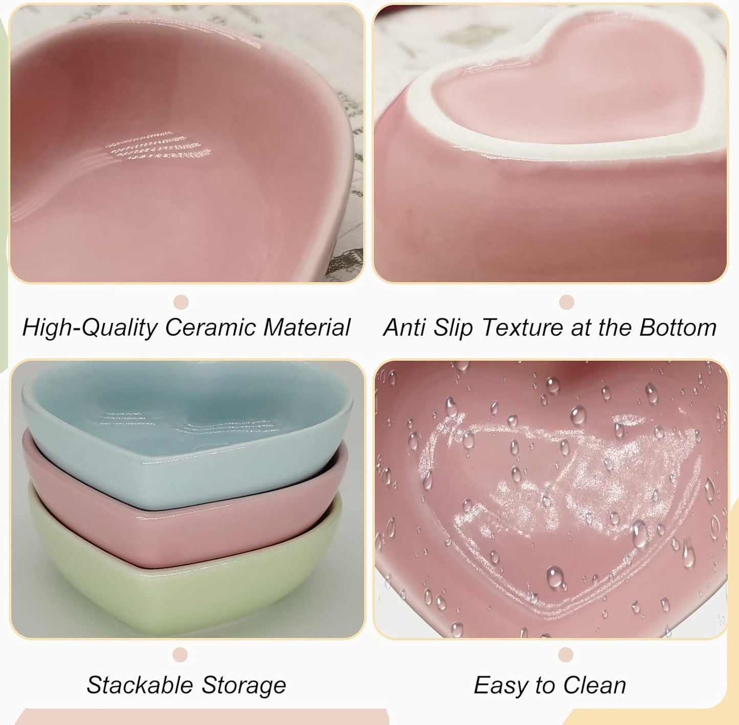 Ceramic Hamster Food Bowl, 1.2oz Durable Heart Hamster Water Dish for Hamsters/Birds/Snakes/Turtle, Easy to Wash and Prevent Tipping (Pink, 1pcs)