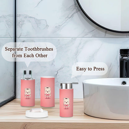 Pink Coastal Bathroom Accessories Set 6 piece Pink Bow Bowknot Coquette Preppy Toilet Paper Roll Plastic shatterproof Vanity Organization countertop Decor for Home, Apartment, Dorm