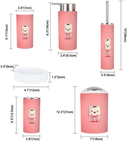 Pink Coastal Bathroom Accessories Set 6 piece Pink Bow Bowknot Coquette Preppy Toilet Paper Roll Plastic shatterproof Vanity Organization countertop Decor for Home, Apartment, Dorm