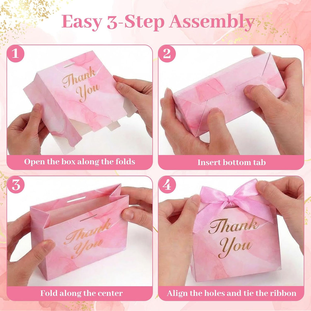 24PCS Thank You Gift Bags, 4.5x3.9x1.8Inches Mini Party Favor Bags Pink Treat Boxes with Bow Ribbon for Wedding Bridal Baby Shower Birthday Party