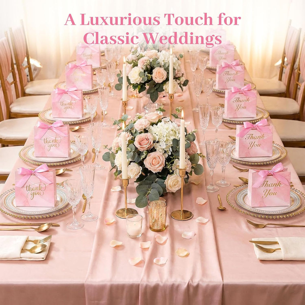24PCS Thank You Gift Bags, 4.5x3.9x1.8Inches Mini Party Favor Bags Pink Treat Boxes with Bow Ribbon for Wedding Bridal Baby Shower Birthday Party