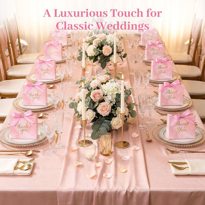 24PCS Thank You Gift Bags, 4.5x3.9x1.8Inches Mini Party Favor Bags Pink Treat Boxes with Bow Ribbon for Wedding Bridal Baby Shower Birthday Party