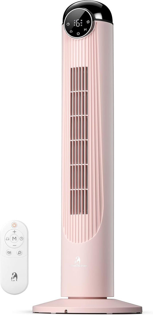 T36 Tower Fan, 36 Inch DC Brushless Motor Bladeless Oscillating Fan with Remote, 6 Speeds & 4 Modes,LED Display, 9H Timer, Quiet Floor Standing Fan for Bedroom Living Room Office, Pink