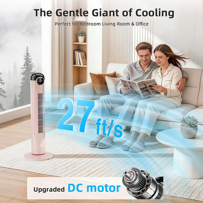 T36 Tower Fan, 36 Inch DC Brushless Motor Bladeless Oscillating Fan with Remote, 6 Speeds & 4 Modes,LED Display, 9H Timer, Quiet Floor Standing Fan for Bedroom Living Room Office, Pink