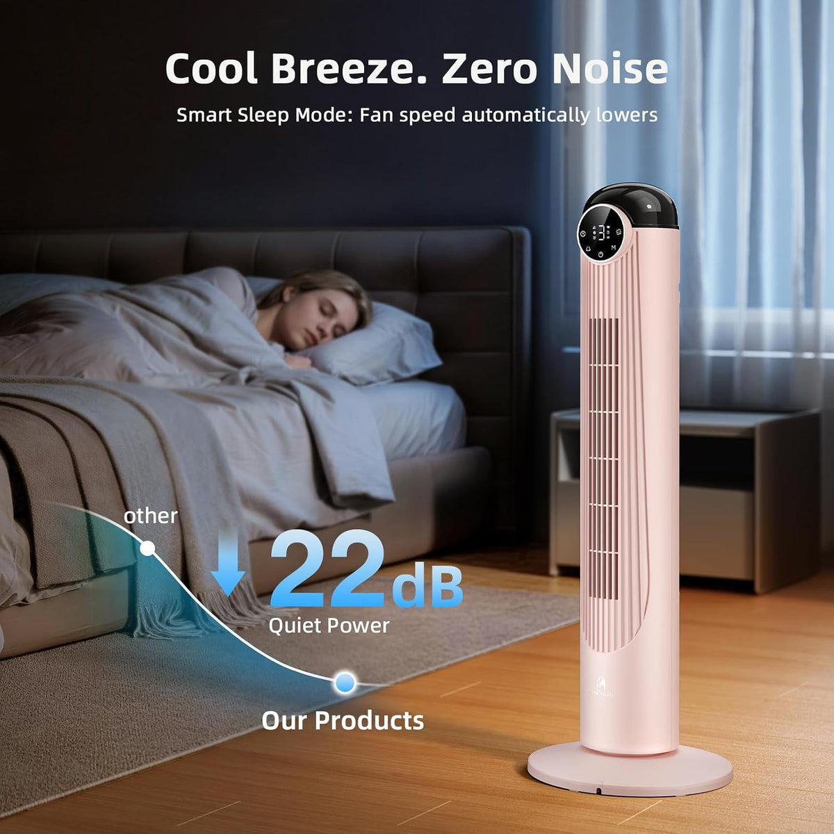 T36 Tower Fan, 36 Inch DC Brushless Motor Bladeless Oscillating Fan with Remote, 6 Speeds & 4 Modes,LED Display, 9H Timer, Quiet Floor Standing Fan for Bedroom Living Room Office, Pink