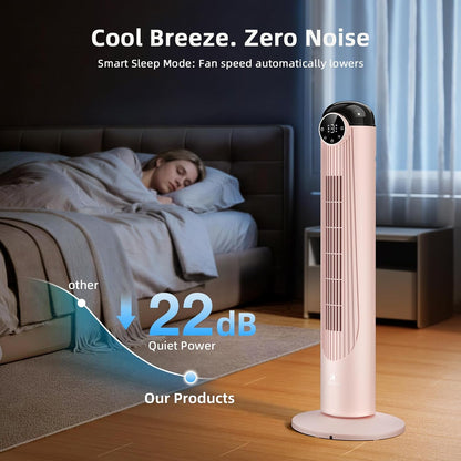 T36 Tower Fan, 36 Inch DC Brushless Motor Bladeless Oscillating Fan with Remote, 6 Speeds & 4 Modes,LED Display, 9H Timer, Quiet Floor Standing Fan for Bedroom Living Room Office, Pink