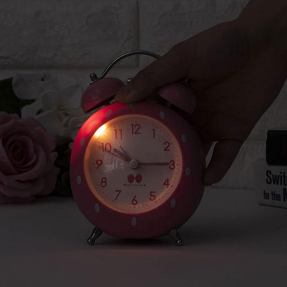 4 inches Twin Bell Alarm Clock Strawberry,Backlight,Battery Operated,Non Ticking,Analog Loud Alarm Clock for Bedroom,Bedside,Desk,Pink, One Size