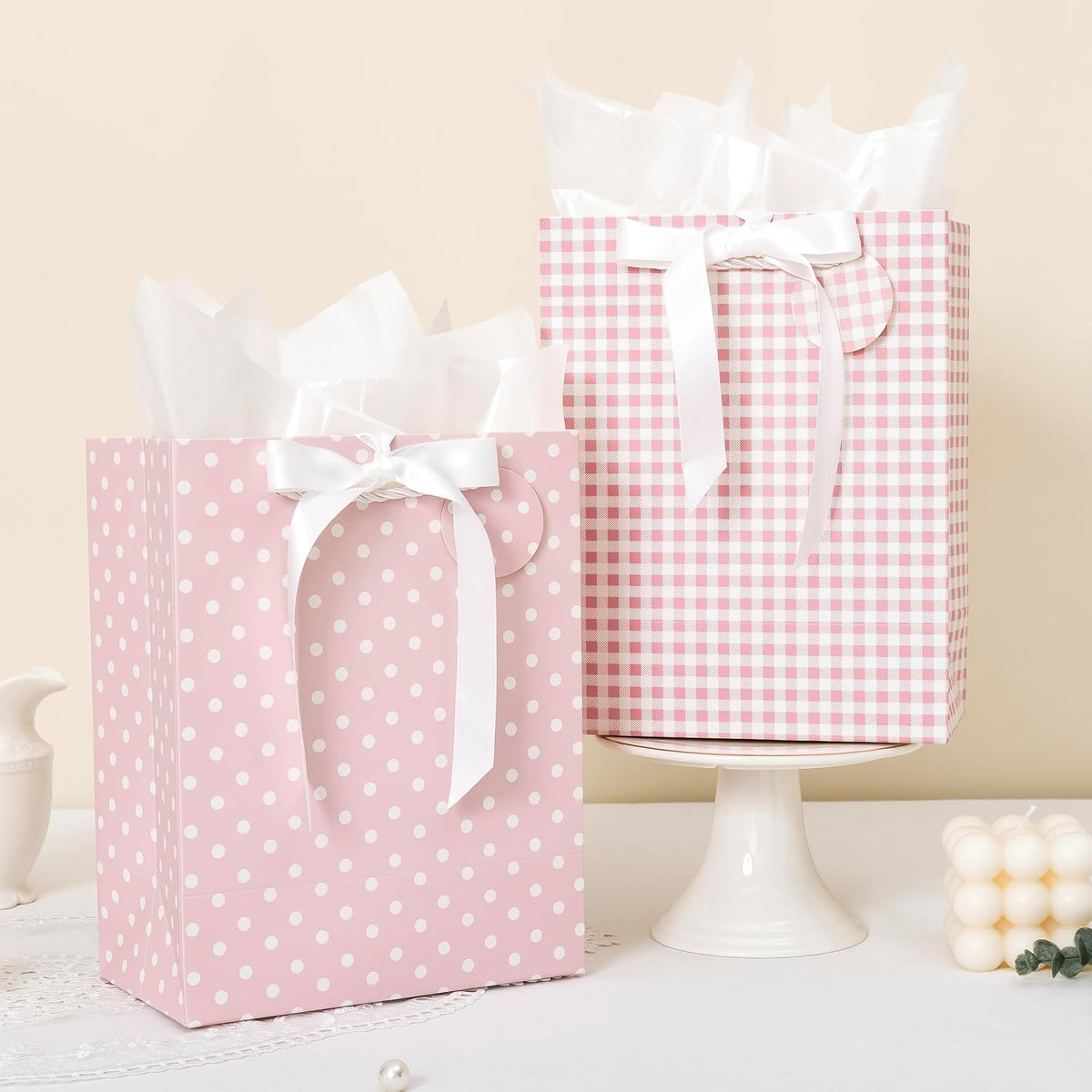 Pink Gift Bags Medium Size with Handles, Tissue Paper & Ribbon - 4 Pack 9"- Medium Gift Bags for Women Birthday Christmas Wedding Bridal Shower Graduation & New Year Gifts