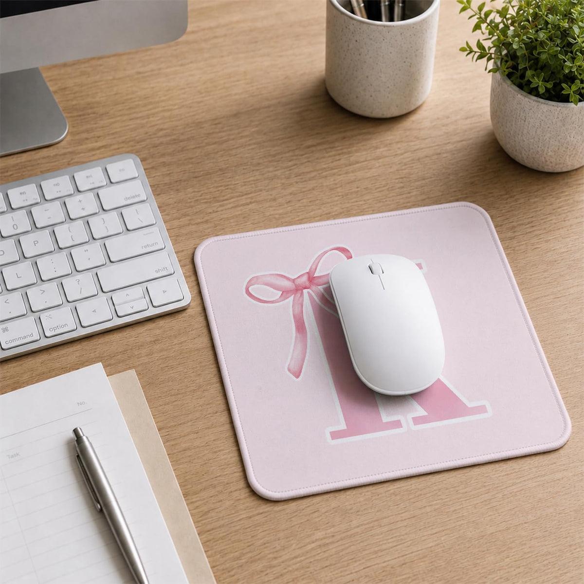 Pink Coquette Trendy Initial K Bow Mouse Pad, 9.5x7.9 Inch