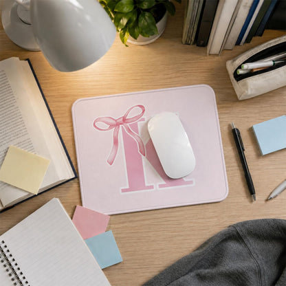 Pink Coquette Trendy Initial K Bow Mouse Pad, 9.5x7.9 Inch