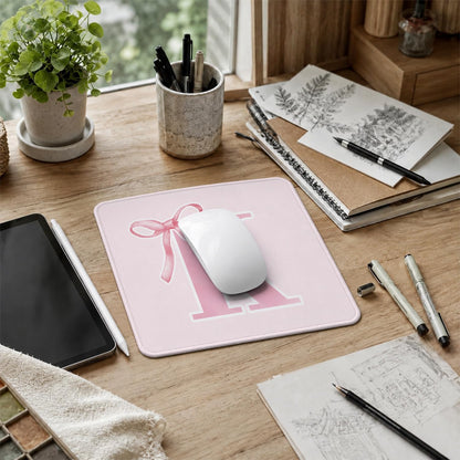 Pink Coquette Trendy Initial K Bow Mouse Pad, 9.5x7.9 Inch