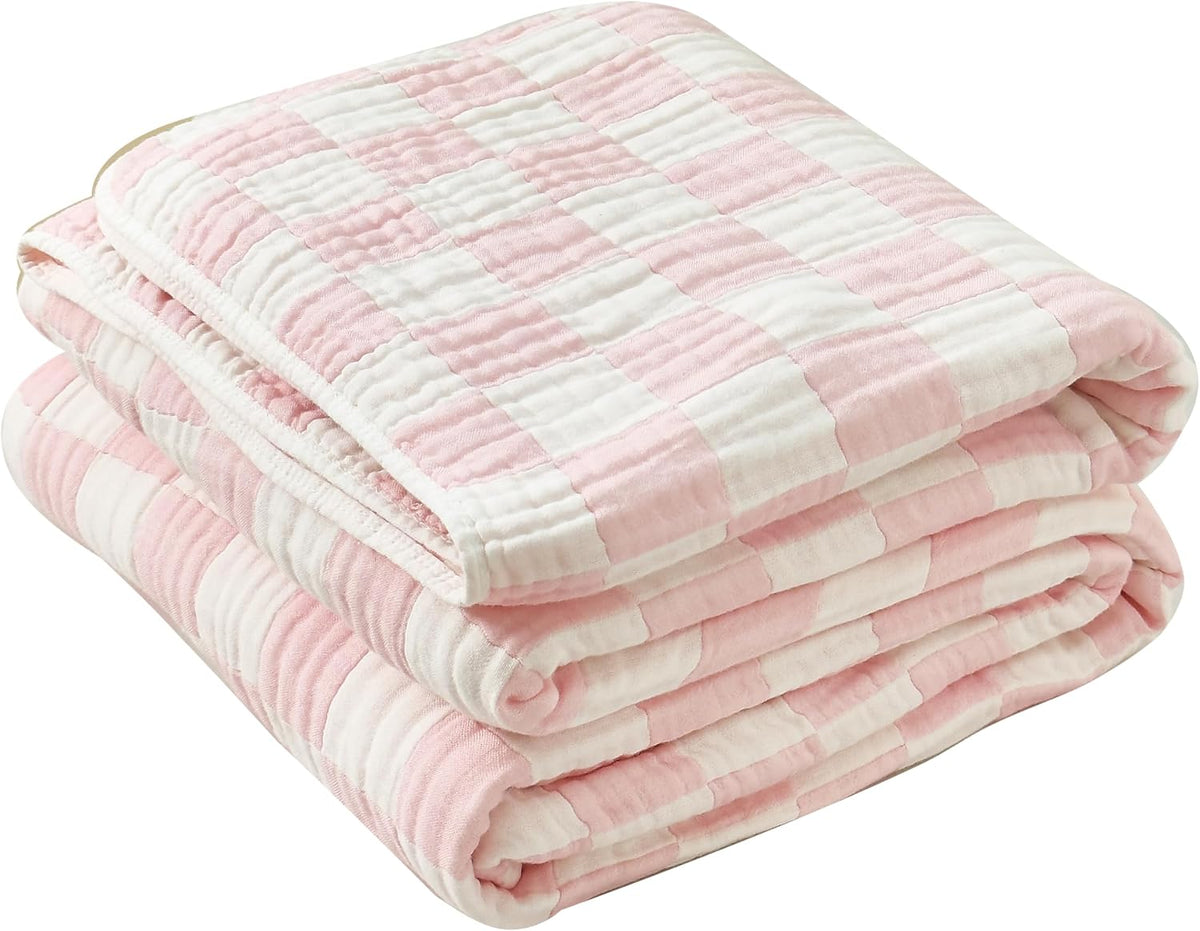 Cotton Muslin Throw Blanket for Adults 6-Layer Gauze Checkerboard