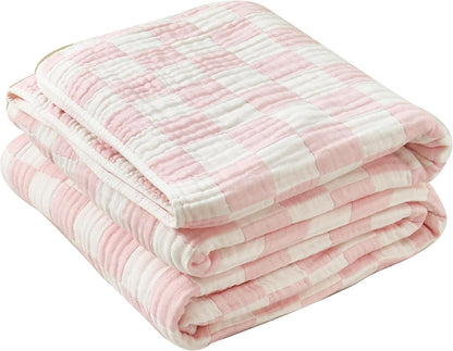 Cotton Muslin Throw Blanket for Adults 6-Layer Gauze Checkerboard
