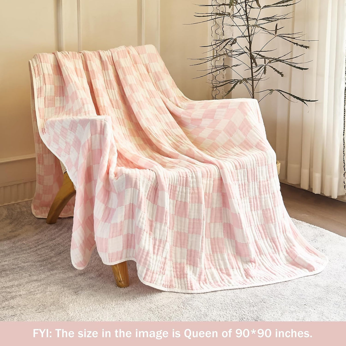 Cotton Muslin Throw Blanket for Adults 6-Layer Gauze Checkerboard