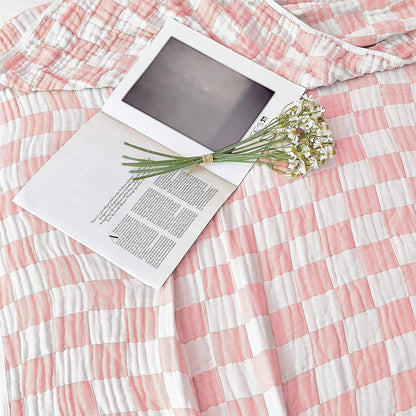Cotton Muslin Throw Blanket for Adults 6-Layer Gauze Checkerboard