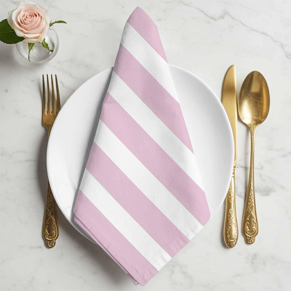 Light Pink Striped Cloth Napkins Set of 4 Modern Stripe Simple Style Abstract Soft Washable Square Dinner Napkins for Party Wedding Restaurant Hotel Cocktail 20x20 Inch