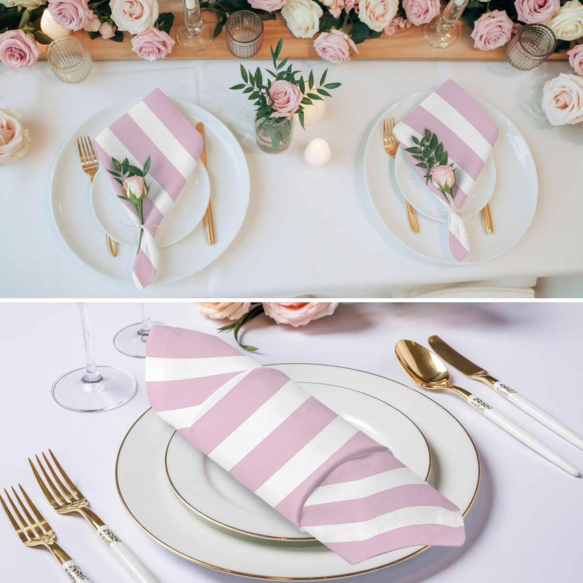 Light Pink Striped Cloth Napkins Set of 4 Modern Stripe Simple Style Abstract Soft Washable Square Dinner Napkins for Party Wedding Restaurant Hotel Cocktail 20x20 Inch
