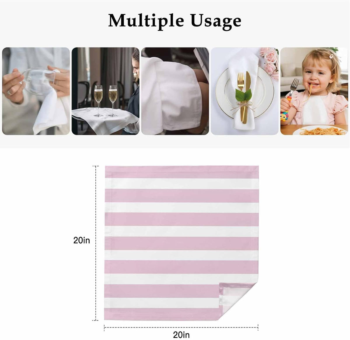 Light Pink Striped Cloth Napkins Set of 4 Modern Stripe Simple Style Abstract Soft Washable Square Dinner Napkins for Party Wedding Restaurant Hotel Cocktail 20x20 Inch