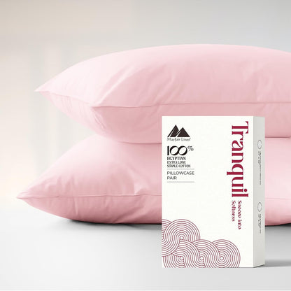 Egyptian Cotton Pillow Case Queen Size - Luxury 800 Series High Thread Count Pillowcases Set of 2 (Blush), Soft Cooling & Breathable Hotel Quality Pillowcases - Tranquil Collection
