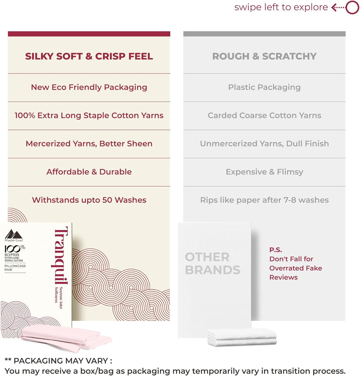 Egyptian Cotton Pillow Case Queen Size - Luxury 800 Series High Thread Count Pillowcases Set of 2 (Blush), Soft Cooling & Breathable Hotel Quality Pillowcases - Tranquil Collection
