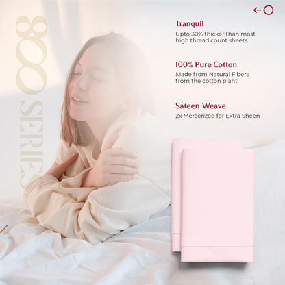 Egyptian Cotton Pillow Case Queen Size - Luxury 800 Series High Thread Count Pillowcases Set of 2 (Blush), Soft Cooling & Breathable Hotel Quality Pillowcases - Tranquil Collection