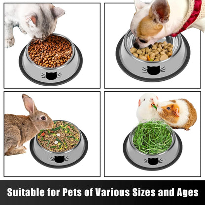 Serentive 2 Pcs Non-Slip Stainless Steel Small Cat Food Bowls - Unbreakable, Thicken 7 Oz Cat Dishes - Indoor, Removable Rubber Base, Easily Clean, Lovely Color