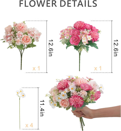 Artificial Pink Peony Bouquet, Silk Flowers for Wedding Centerpieces