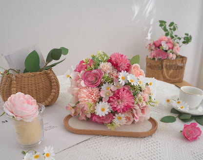 Artificial Pink Peony Bouquet, Silk Flowers for Wedding Centerpieces