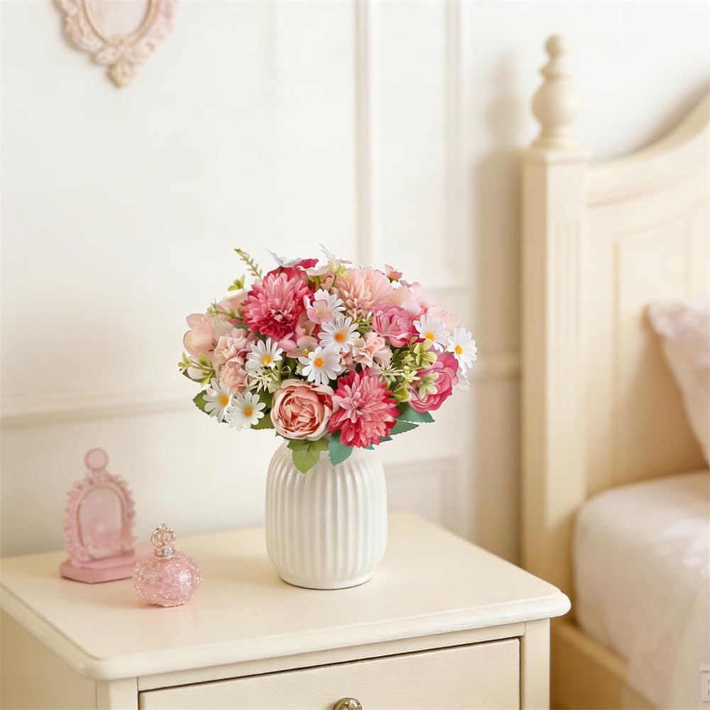 Artificial Pink Peony Bouquet, Silk Flowers for Wedding Centerpieces