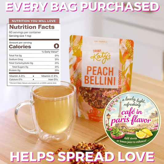 Katy’s Peach Bellini Loose Tea - Apple, Peach & Mango - Light Herbal Fruit Tea, Caffeine-Free, Sugar-Free - Hot or Iced Tea - 30+ Cups