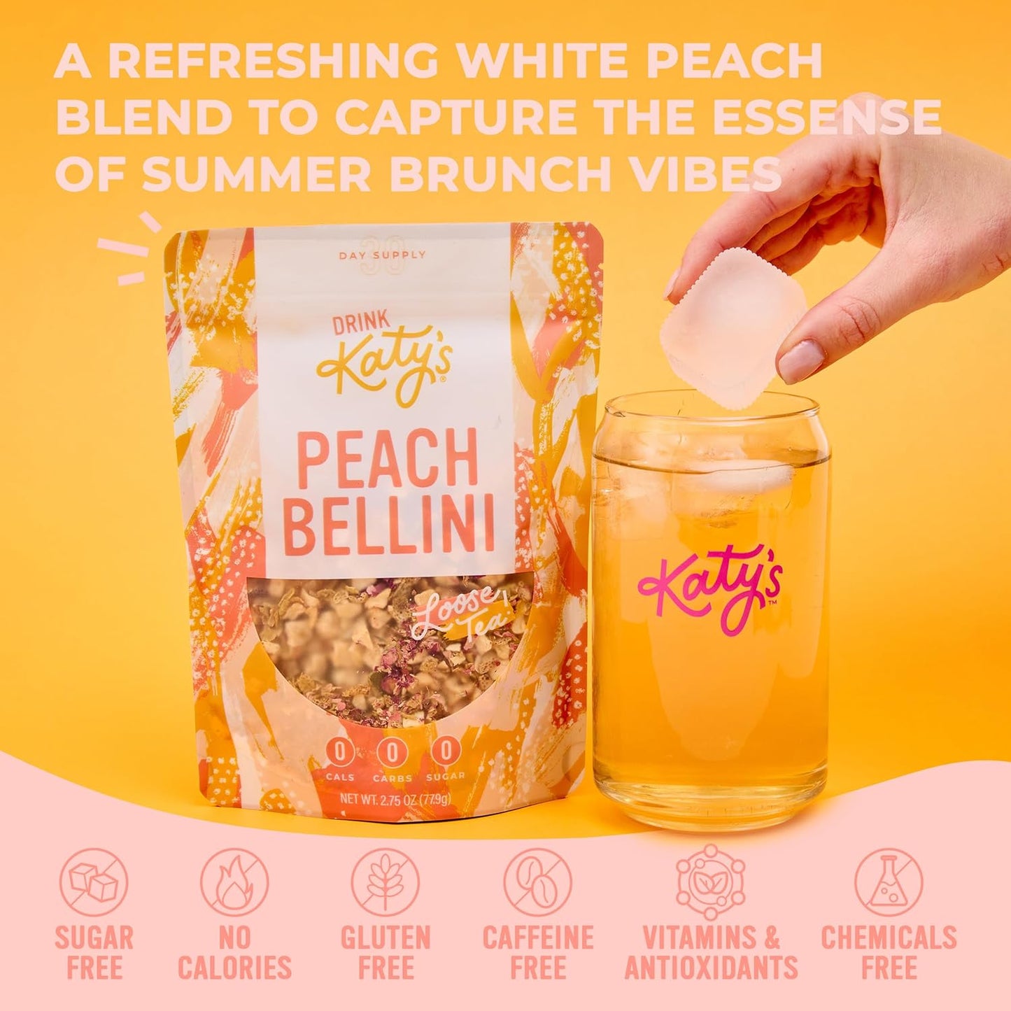 Katy’s Peach Bellini Loose Tea - Apple, Peach & Mango - Light Herbal Fruit Tea, Caffeine-Free, Sugar-Free - Hot or Iced Tea - 30+ Cups