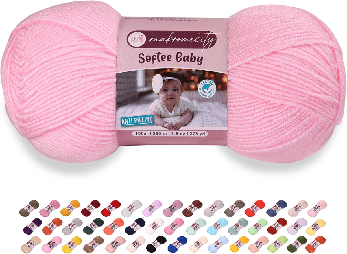 Softee Baby Yarn,%100 Premium Anti-Pilling Acrylic, 3.5 Oz, 273 yd (100gr/250 mt), Baby Pink Soft Yarn for Crocheting and Knitting (Baby Pink, 1 Skein)