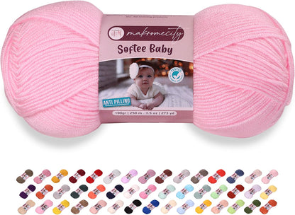 Softee Baby Yarn,%100 Premium Anti-Pilling Acrylic, 3.5 Oz, 273 yd (100gr/250 mt), Baby Pink Soft Yarn for Crocheting and Knitting (Baby Pink, 1 Skein)