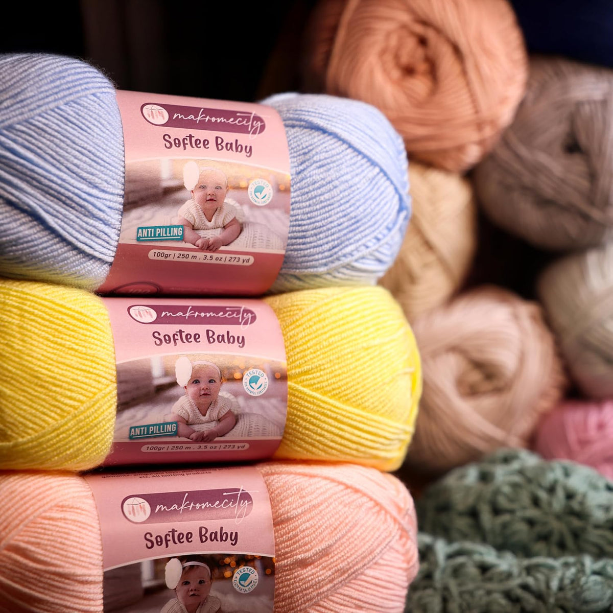 Softee Baby Yarn,%100 Premium Anti-Pilling Acrylic, 3.5 Oz, 273 yd (100gr/250 mt), Baby Pink Soft Yarn for Crocheting and Knitting (Baby Pink, 1 Skein)