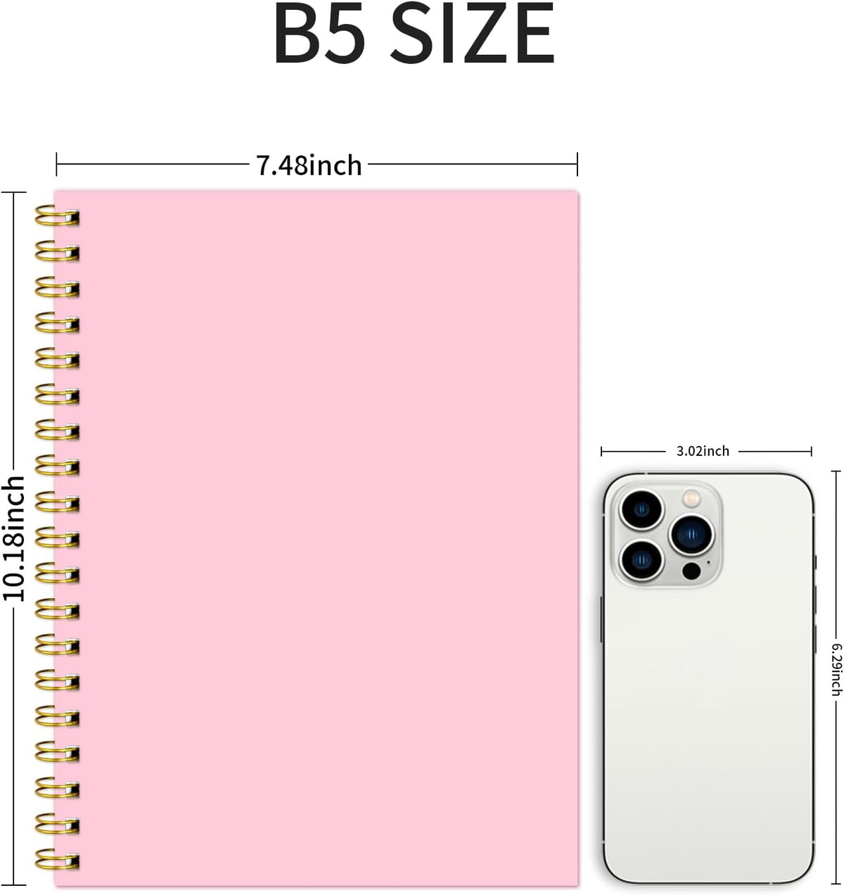 Lined Spiral Notebook B5 Hardcover Pink College Ruled Journal 100GSM 7x10