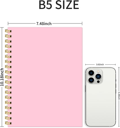 Lined Spiral Notebook B5 Hardcover Pink College Ruled Journal 100GSM 7x10