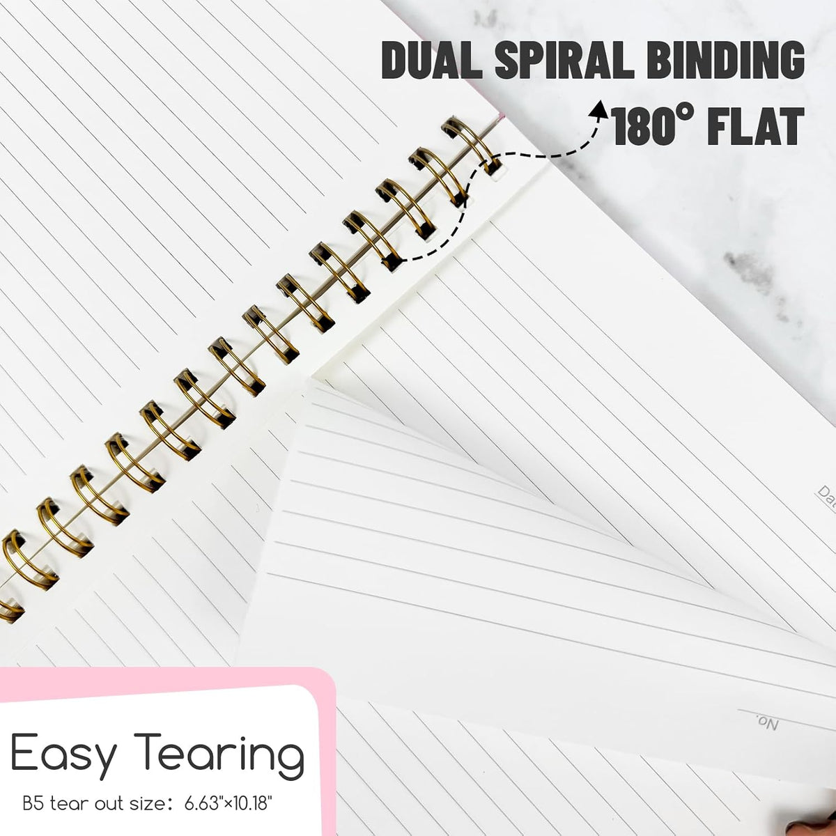 Lined Spiral Notebook B5 Hardcover Pink College Ruled Journal 100GSM 7x10