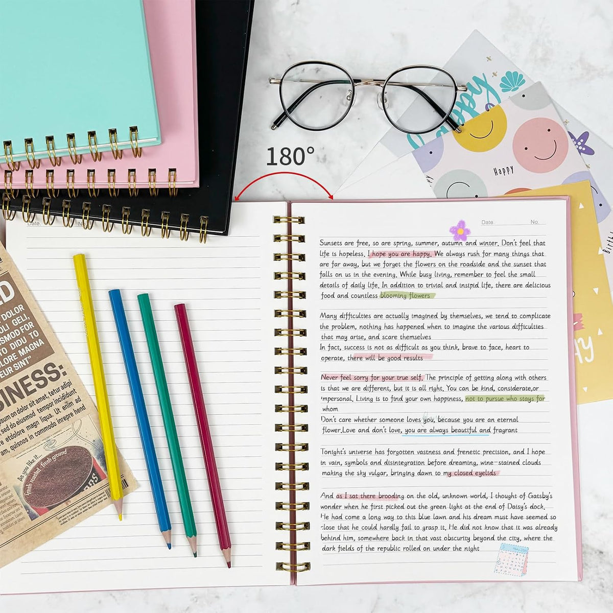 Lined Spiral Notebook B5 Hardcover Pink College Ruled Journal 100GSM 7x10