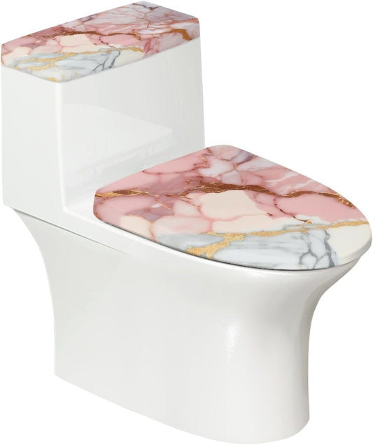Pink Toilet Seat Cover Set Elongated Tank Cover Rose Gold Marble Toilet Lid Decor for Bathroom Decorations
