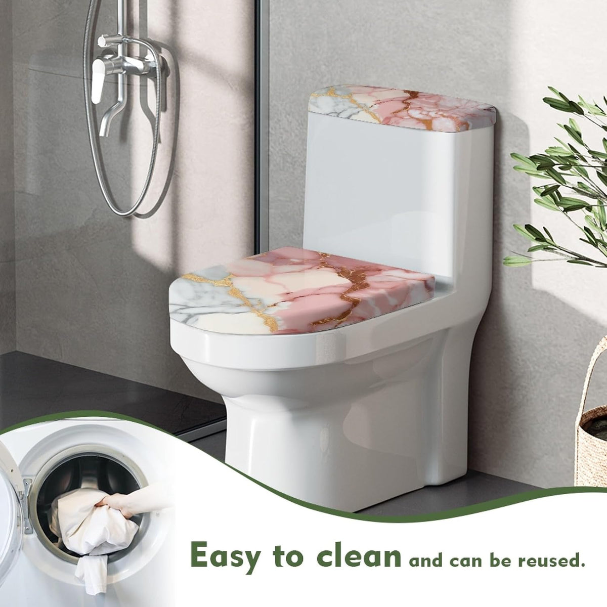 Pink Toilet Seat Cover Set Elongated Tank Cover Rose Gold Marble Toilet Lid Decor for Bathroom Decorations