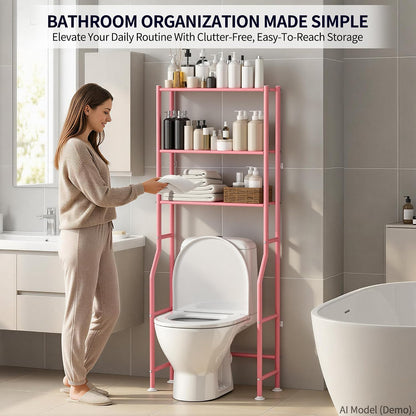 3-Tier Over Toilet Storage, Anti-Tip, 64" H, Pink