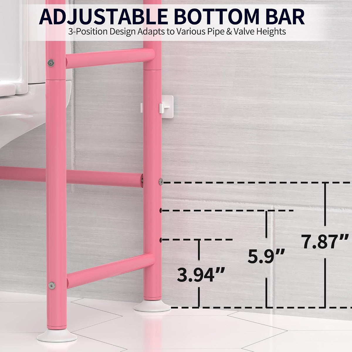 3-Tier Over Toilet Storage, Anti-Tip, 64" H, Pink