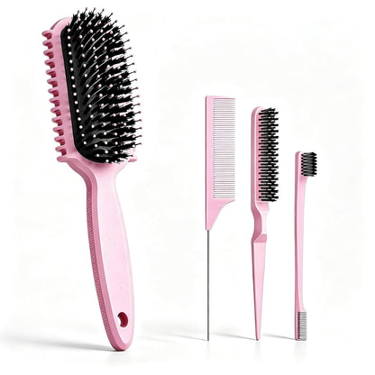 Curl Defining Brush, Curly Hair Brush, Slick Back Hair Brush, For Combing and Shaping Curls in All Hairstyles to Reduce Pulling (Pink)