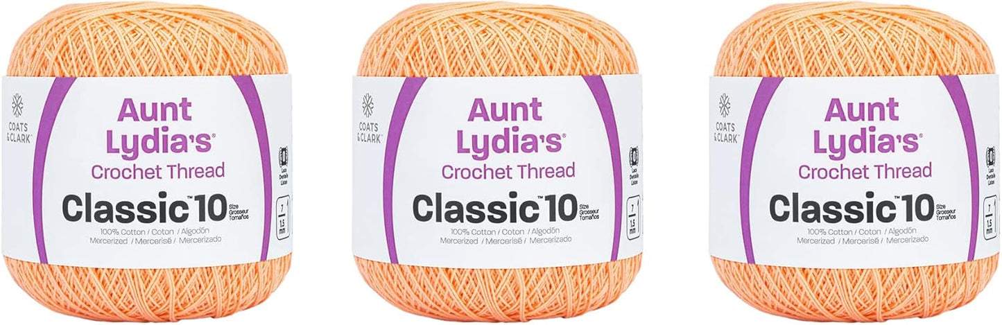 Aunt Lydia Classic Light Peach Crochet - 3 Pack of 350y/320m - Cotton - Gauge 10 - Crochet