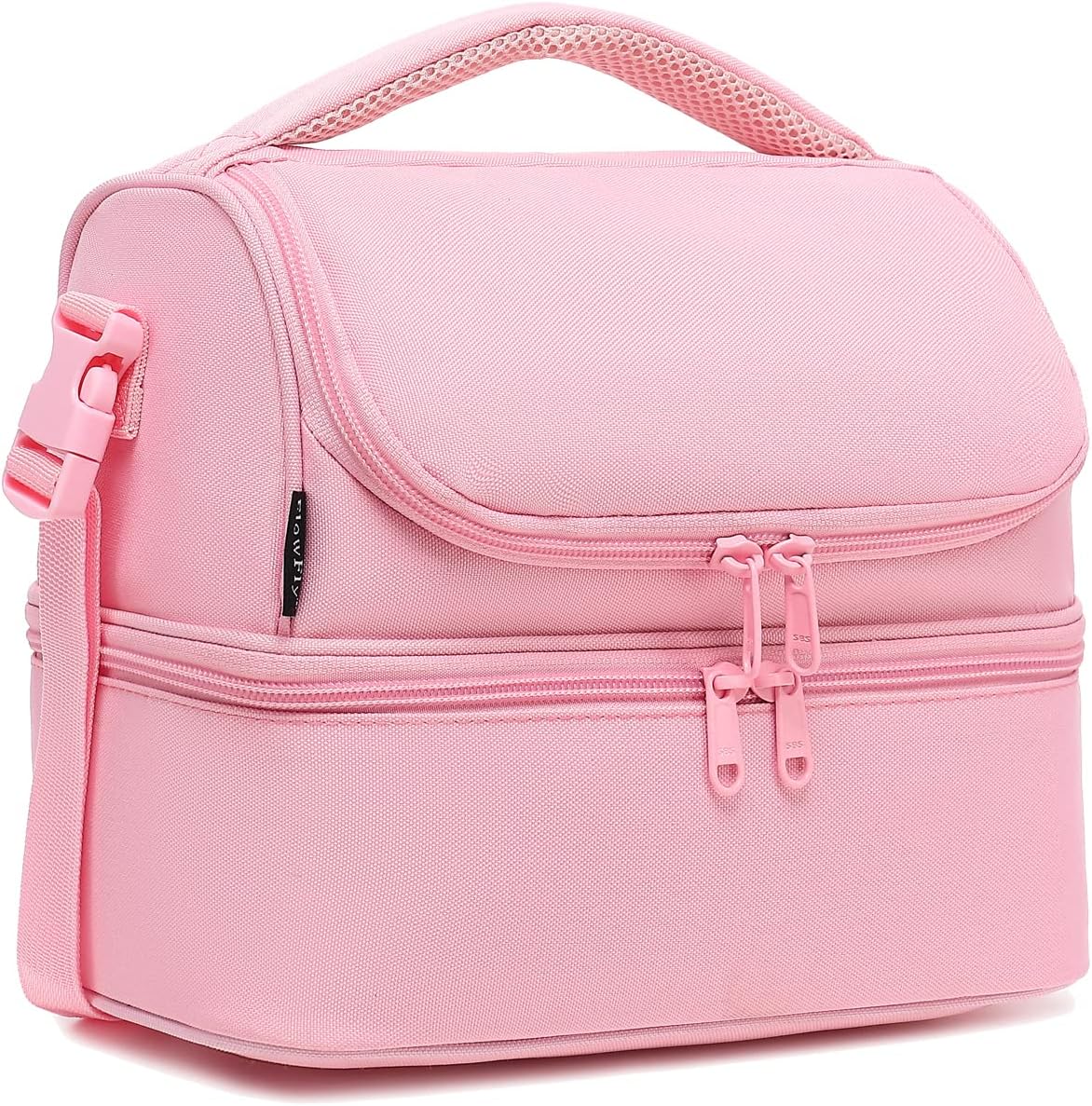 Double Decker Cooler Insulated Lunch Bag Large Tote for Boys, Girls, Men, Women, With Adjustable Strap,Pink