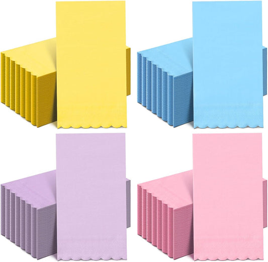 Cholemy 200 Pcs Scalloped Guest Napkin Pastel Colors Cocktail Disposable Hand Towels for Bathroom Guests Towel 2 Ply Paper Napkin for Baby Shower Bathroom Wedding Birthday Bridal(Colorful)
