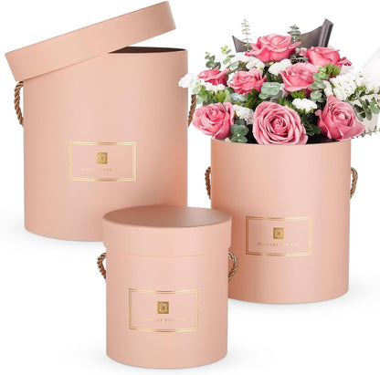 Pink Gift Box with Lids Set of 3 Round Nesting Gift Boxes for Presents 3 Assorted Sizes Flowers Arrangements Box for Gift Giving Christmas Valentine Thanksgiving Mom Gifts Present Wrapping