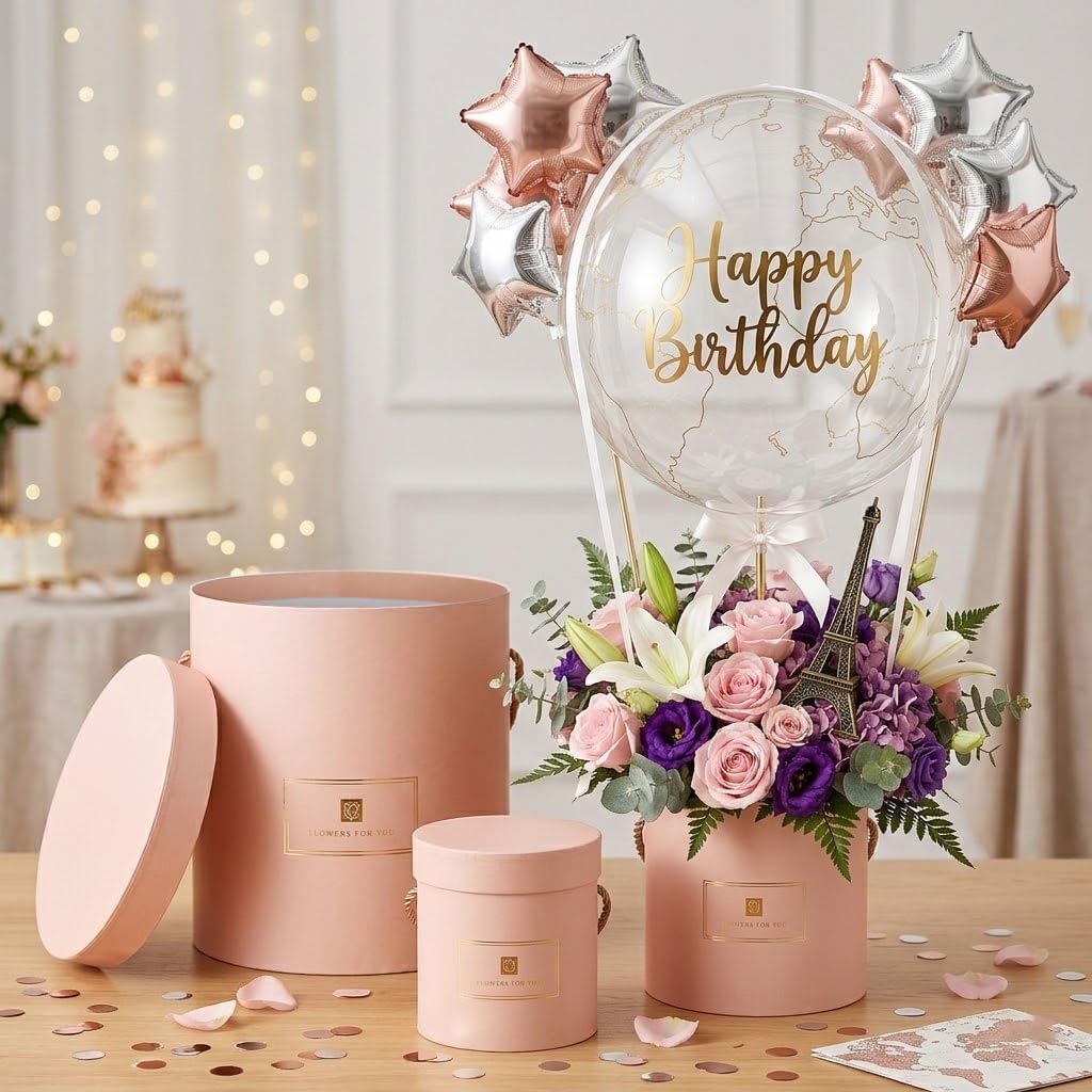 Pink Gift Box with Lids Set of 3 Round Nesting Gift Boxes for Presents 3 Assorted Sizes Flowers Arrangements Box for Gift Giving Christmas Valentine Thanksgiving Mom Gifts Present Wrapping